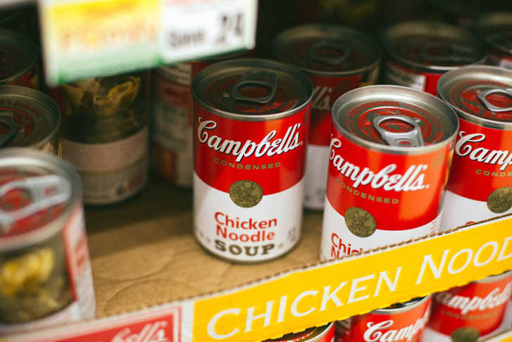 cans of soup at the grocery store