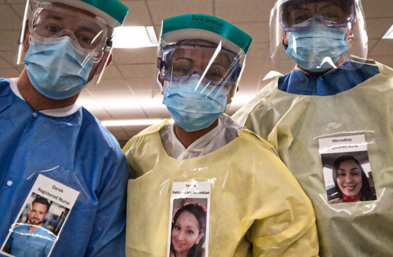 Healthcare Workers Are Taping Photos Of Themselves To Their Protective Gear