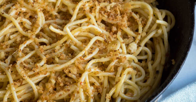 Garlic Parmesan Pantry Pasta with Crunchy Breadcrumbs