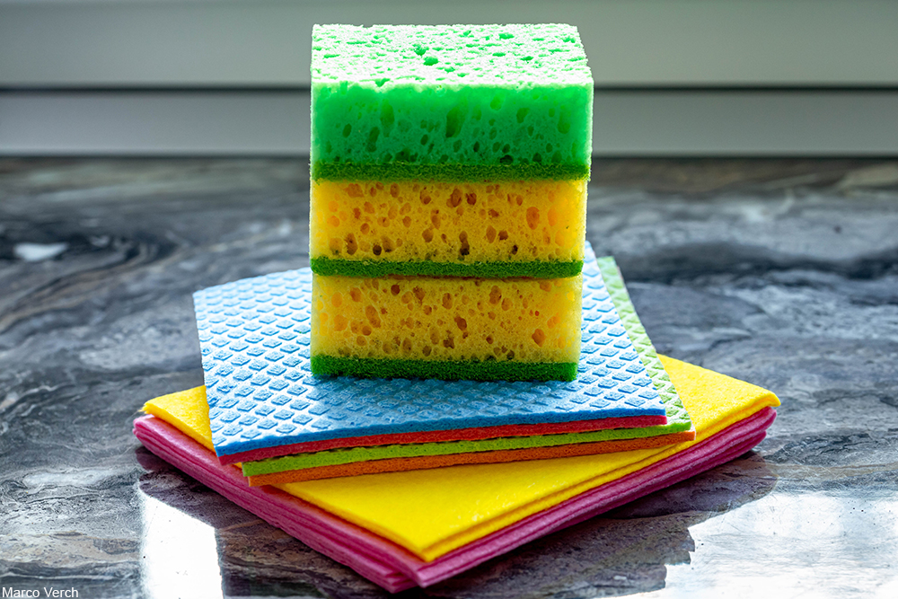 stack of dishcloths and sponges