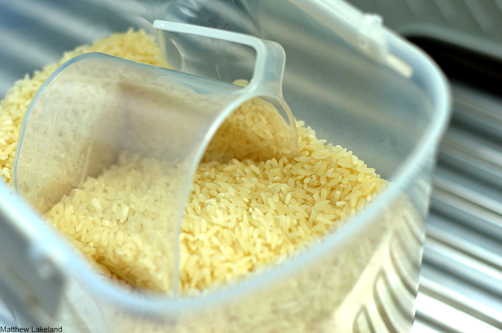 dry rice in storage container