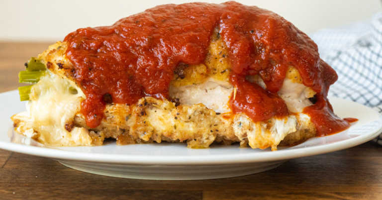 One-Skillet Asparagus Stuffed Parmesan Chicken
