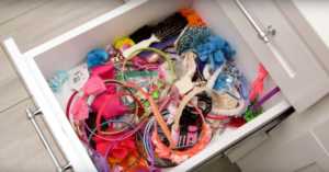 messy kids bathroom drawer