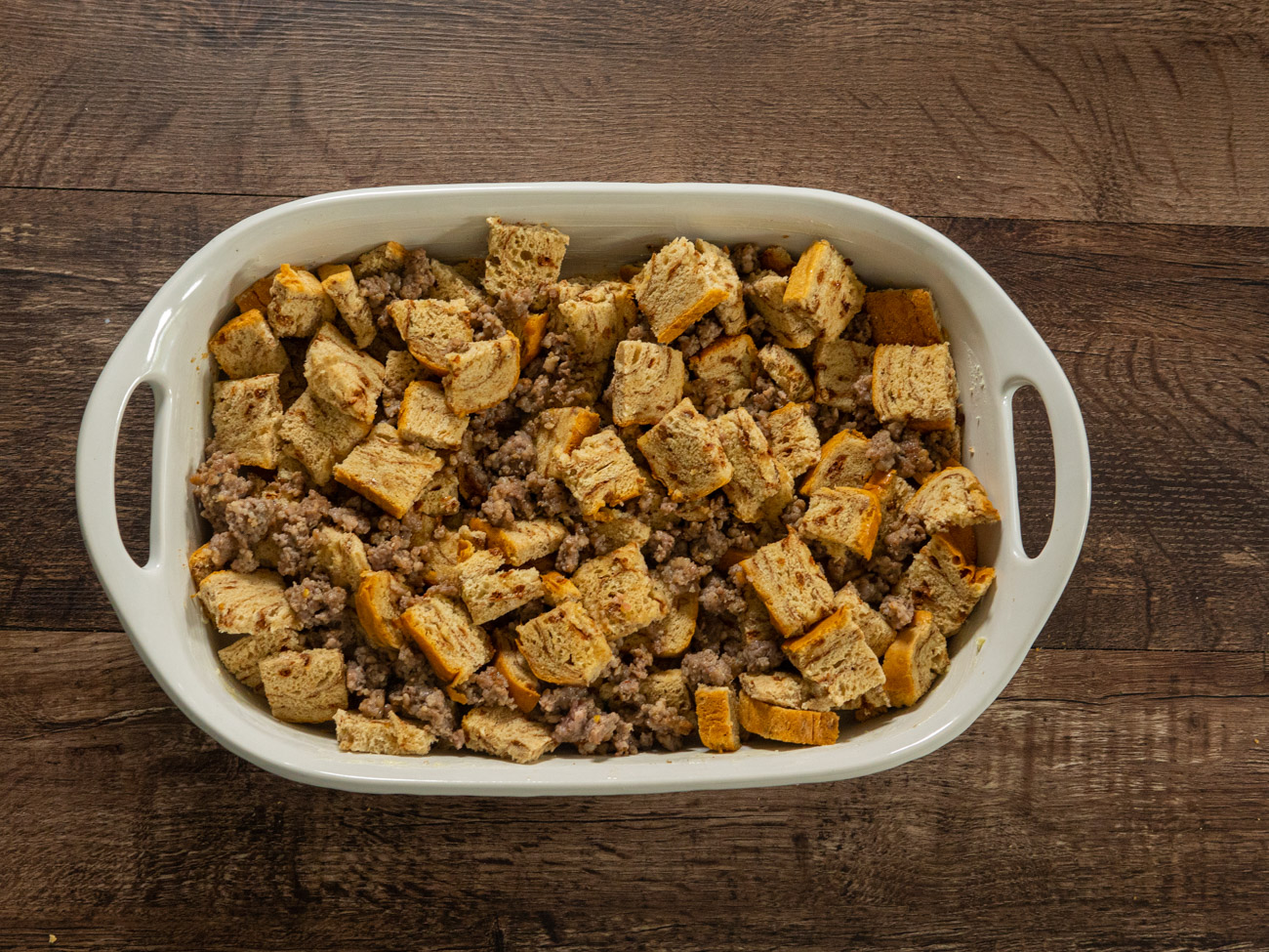 Raisin Bread Sausage Casserole preparation