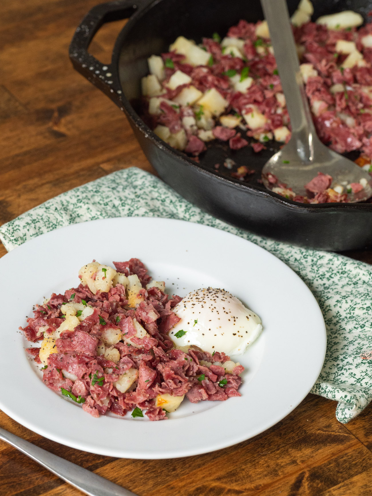 corn willy hash with a poached egg