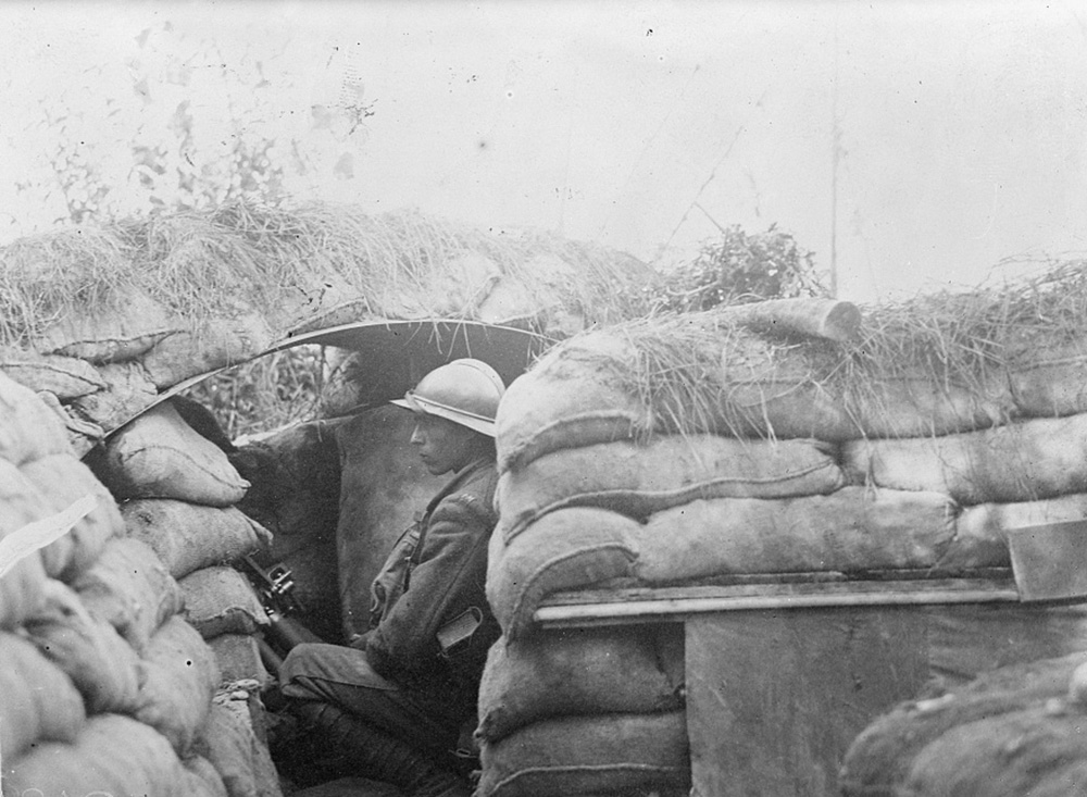 American machine gunner in trenches at Piave during the First World War