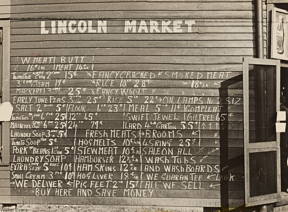 1935 country grocery chalk prices on exterior of building