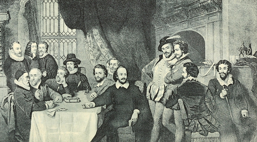 early 1900s engraving of Shakespeare and his associates