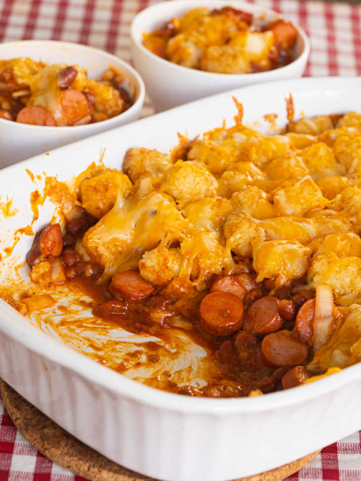 Chili Cheese Dog Tater Tot Casserole | 12 Tomatoes