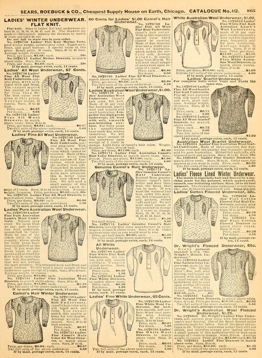ladies long johns page of early 1900s sears catalog