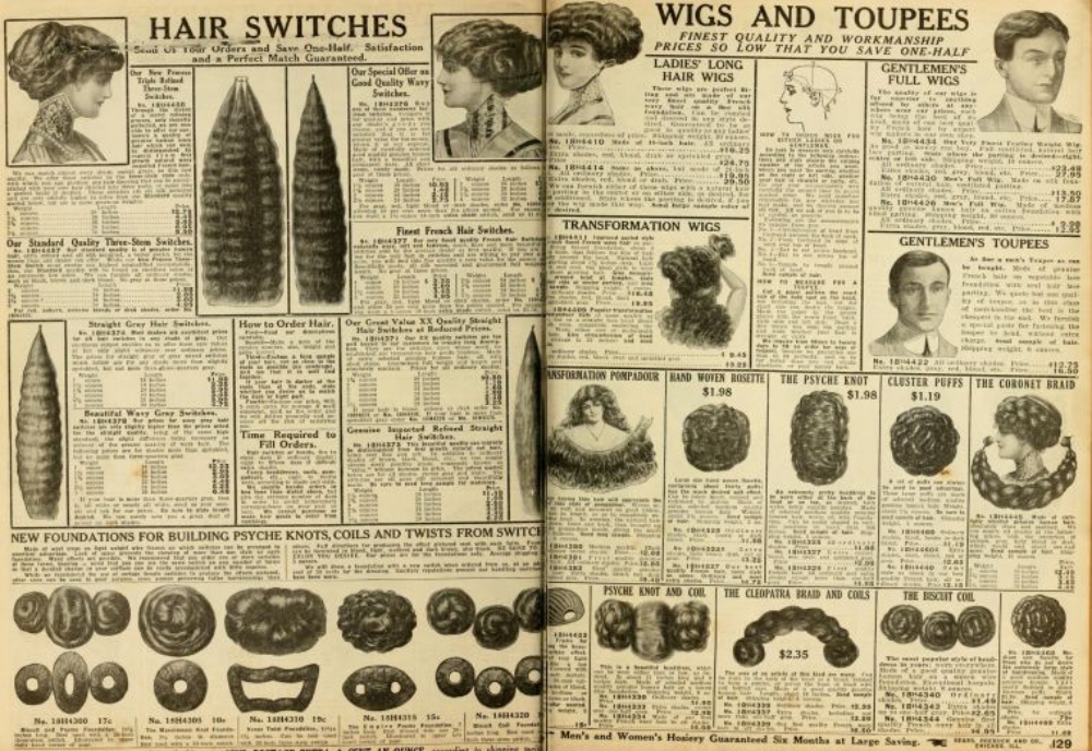 selection of wigs and toupees from the sears catalog