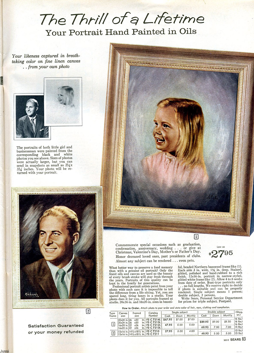 sears portrait painting offered in the 196s sears catalog