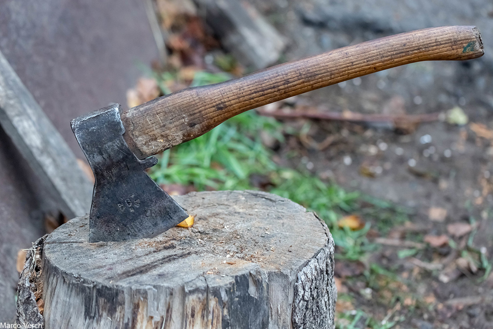 wood chopping set up with axe