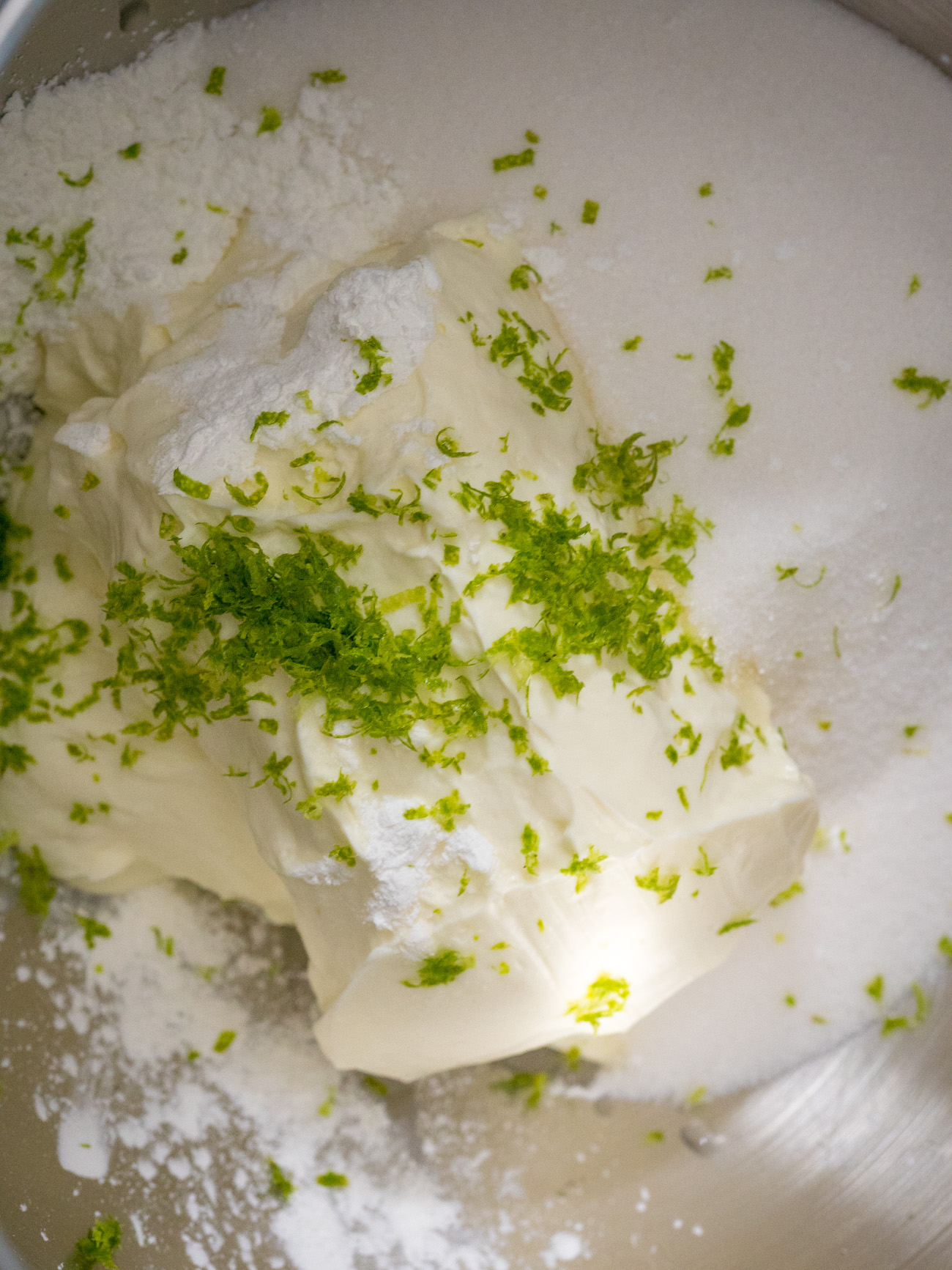 Beat the cream cheese, sugar, cornstarch, and lime zest together with an electric mixer until smooth and creamy.