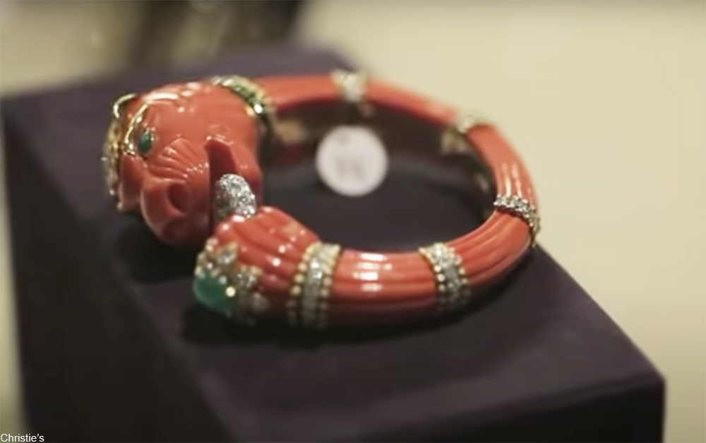 coral, diamond, and emerald bracelet by David Webb.