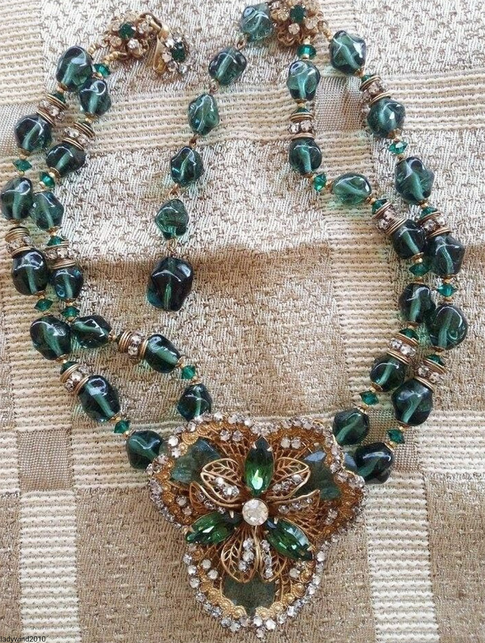 miriam haskell green and gold costume jewelry necklace