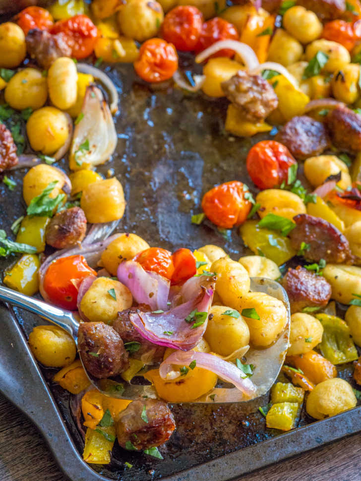 Crispy Sheet Pan Gnocchi with Veggies and Sausage | 12 Tomatoes