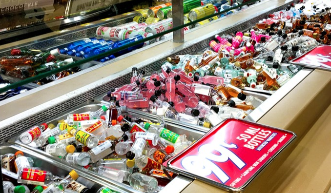 A Grocery Store Is Using Their Salad Bar To Serve Mini Bottles Of Liquor