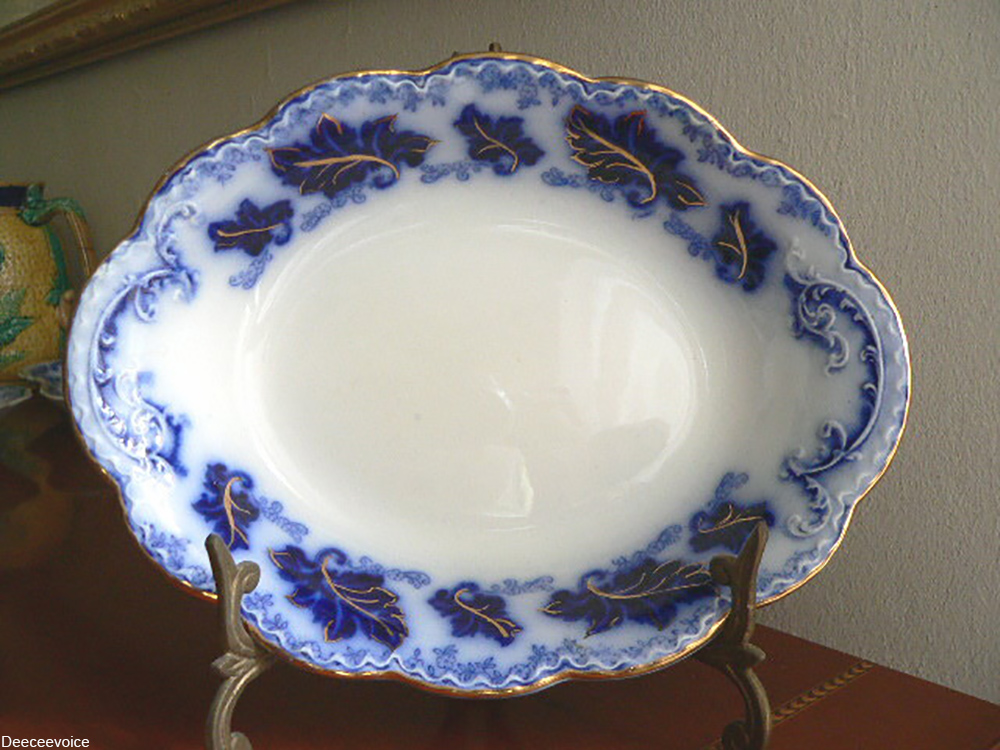 flow blue oval dish