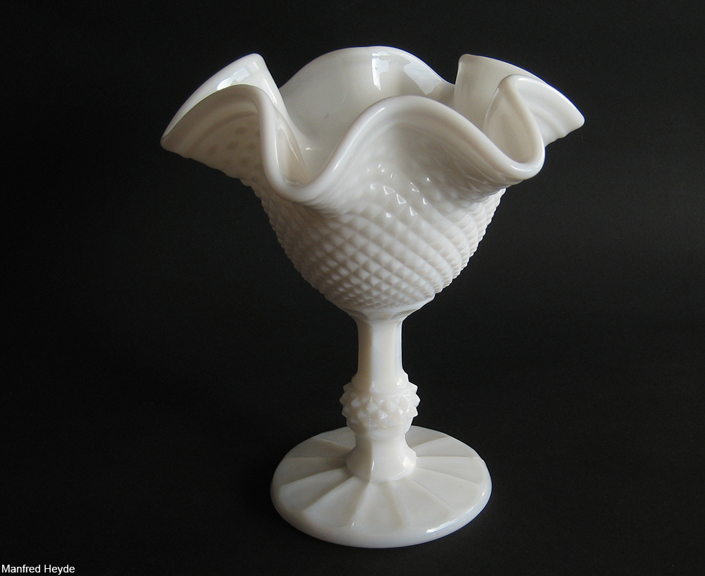 mid-century ruffled milk glass footed bowl