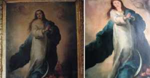 baroque copy of The Immaculate Conception of Los Venerables damaged by untrained restorer