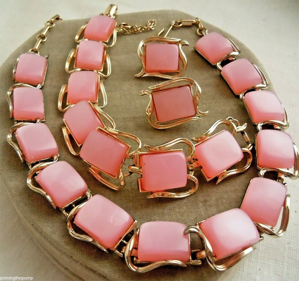 vintage lucite moonglow jewelry set