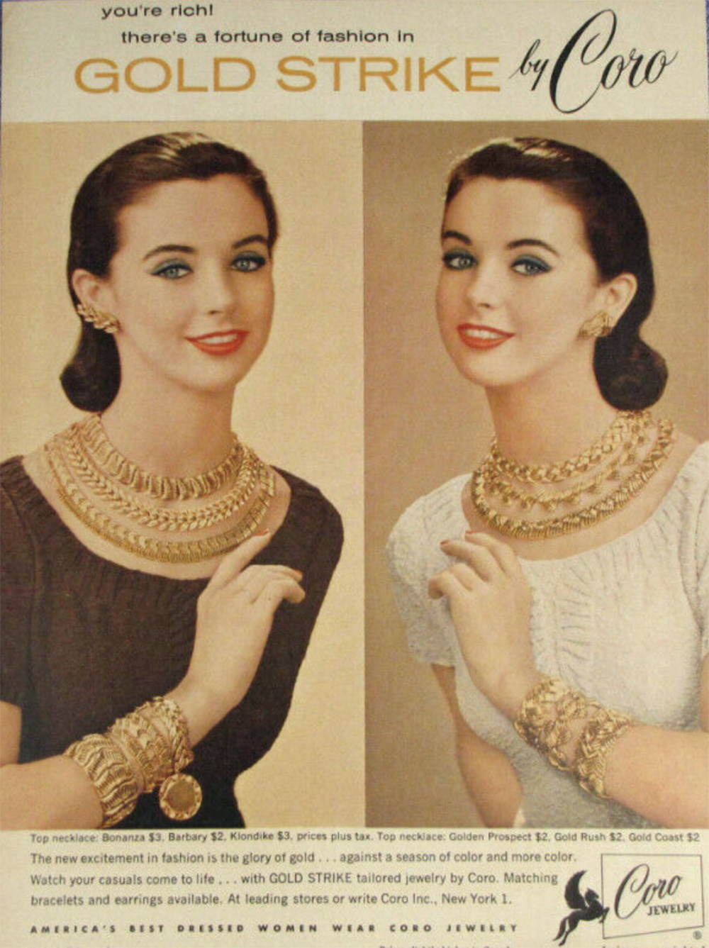 Coro costume jewelry ad from the 1950s