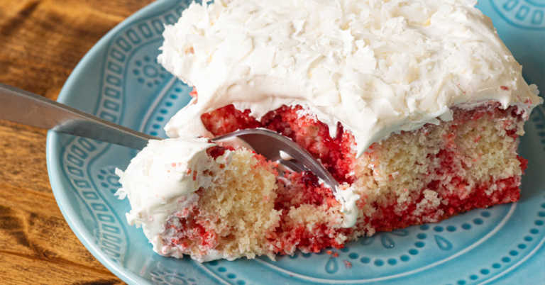 Coconut Raspberry Poke Cake