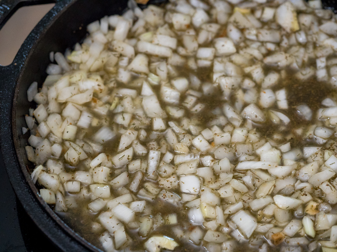 making the dressing for Bavarian Potato Salad