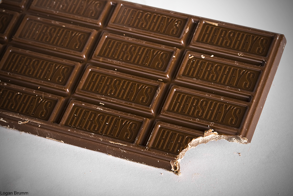 Hershey's chocolate bar with a bite taken out