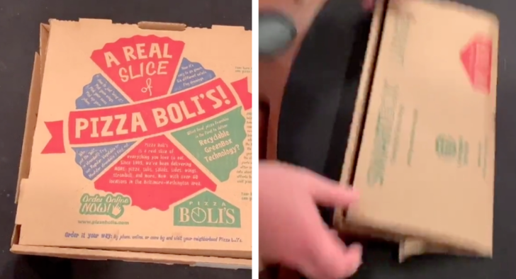 This pizza box can be torn in half and folded to create a smaller box for  leftovers : r/mildlyinteresting