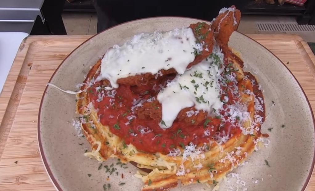 Guy Fieri Made Spaghetti Waffles With Chicken Parm And It Looks Delicious 12 Tomatoes
