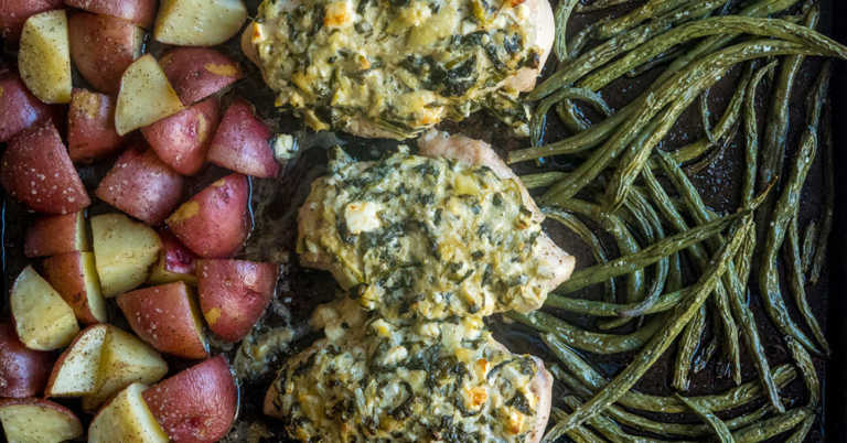 Spinach Artichoke Chicken Sheet Pan Dinner