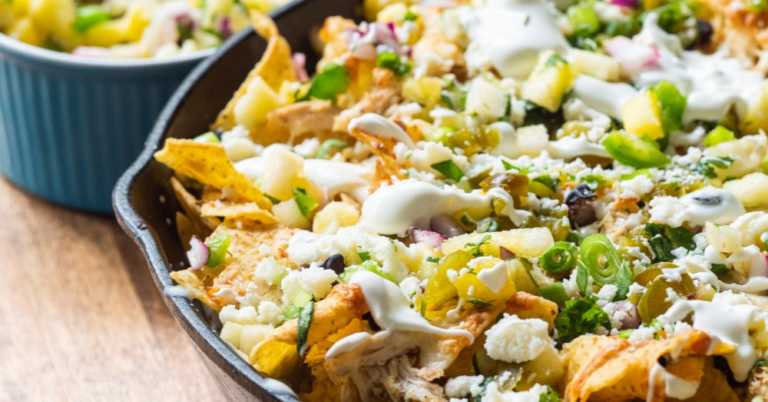 Shredded Chicken Skillet Nachos with Pineapple Salsa