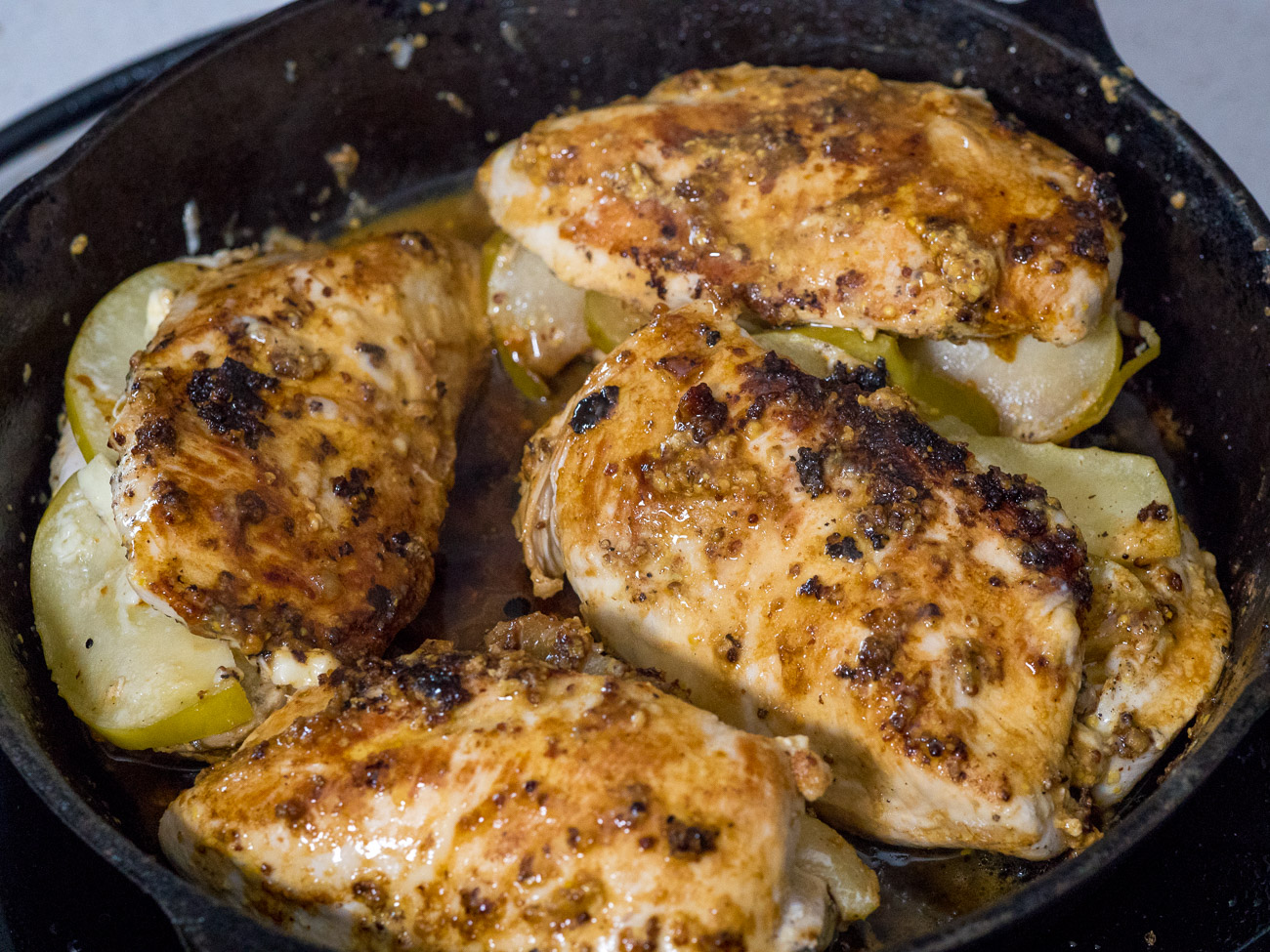 After both sides are seared, cover the pan, reduce the heat to just under medium and cook about 5-8 minutes, or until the chicken is thoroughly cooked.