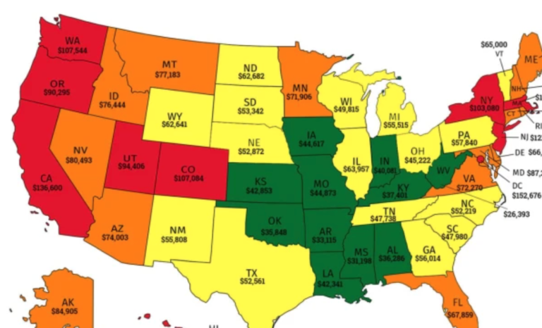 Map Shows The Income Needed To Afford The Average Home In Every State