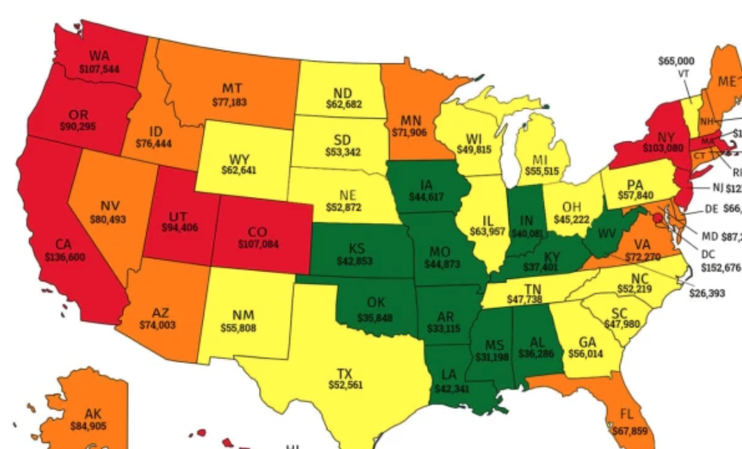 Map Shows The Needed To Afford The Average Home In Every State