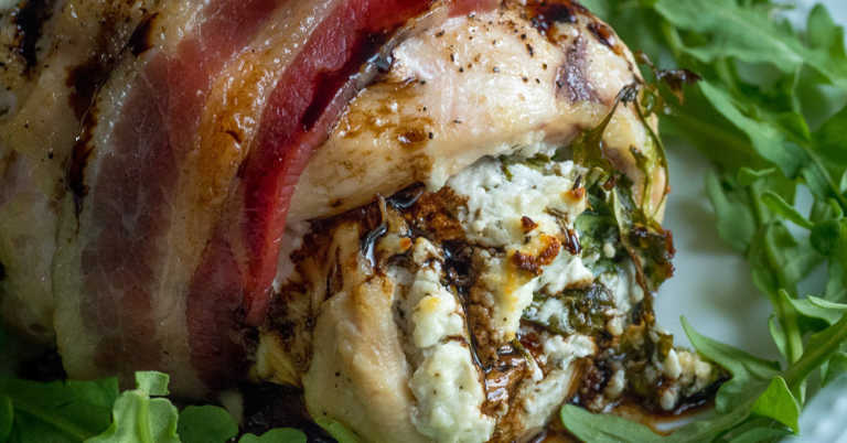 Bacon-Wrapped Goat Cheese Chicken Roulade
