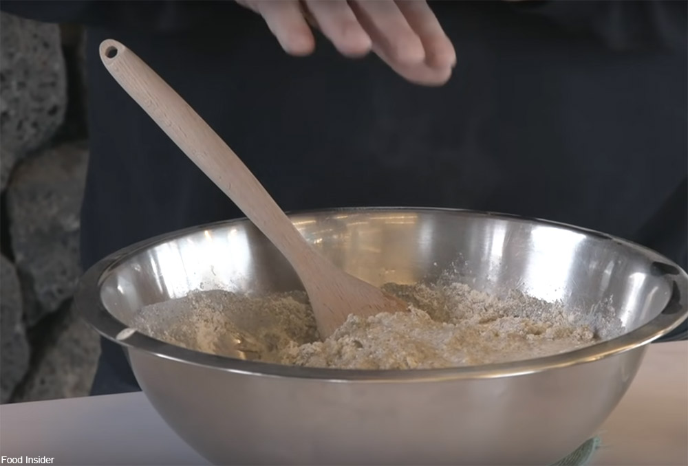 mixing up dough for Icelandic lava bread
