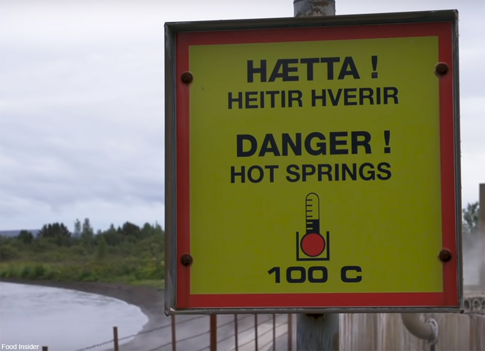 hot springs sign in Laugarvatn, Iceland