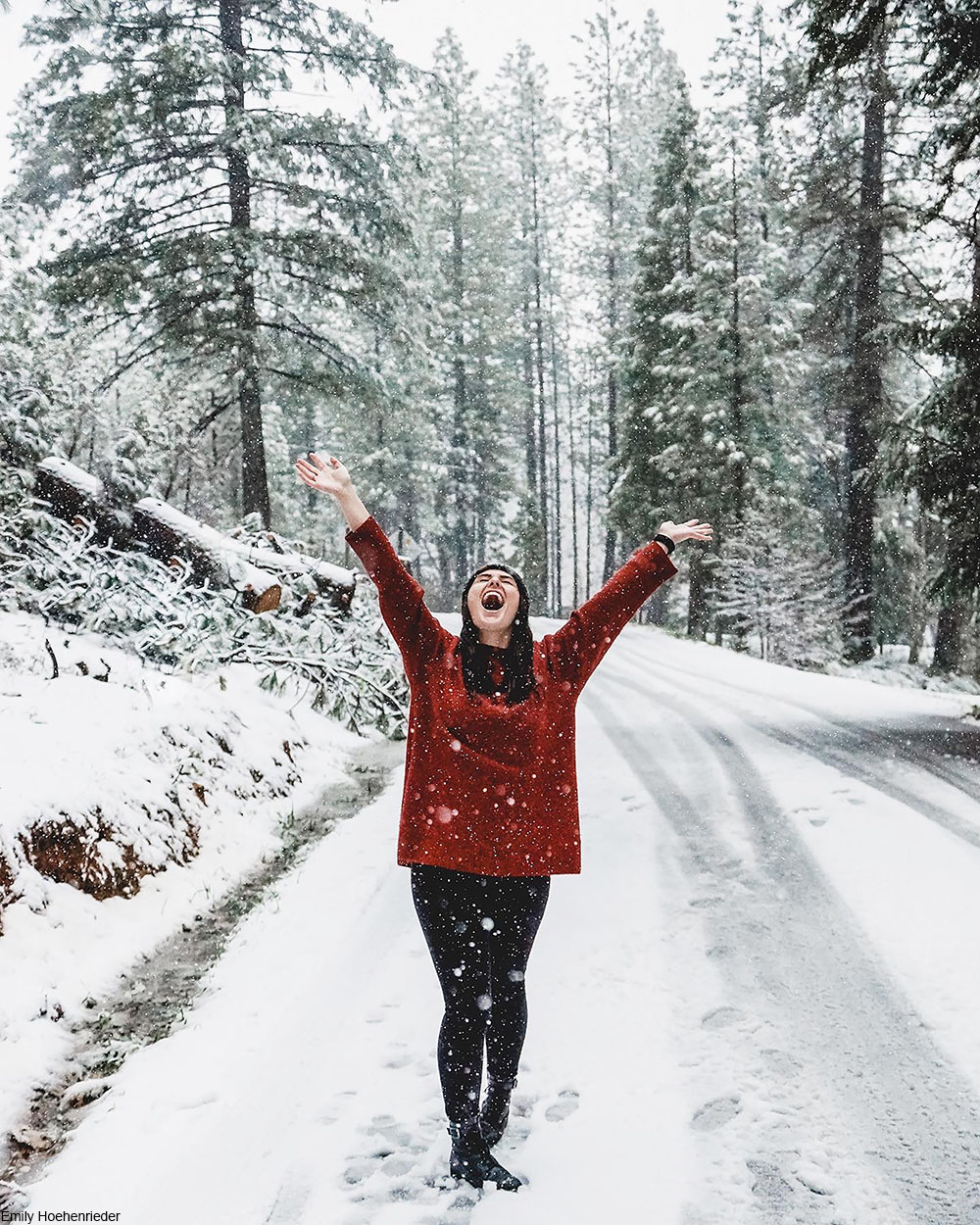 happy woman in the snow