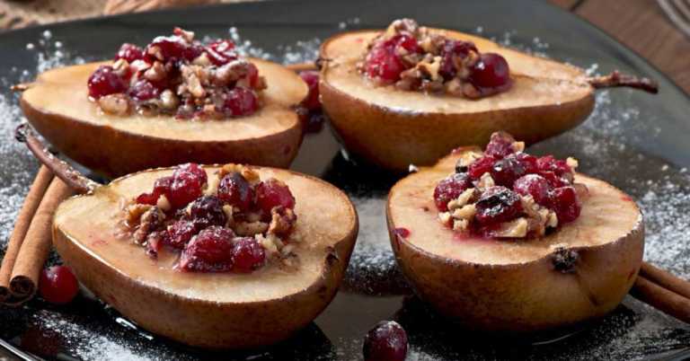 Oven-Roasted Honeyed Pears with Cranberries and Walnuts