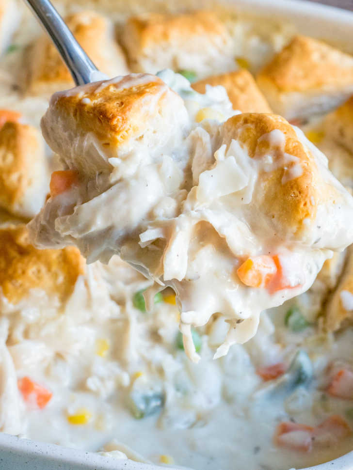 A heaping helping of chicken pot pie and biscuits