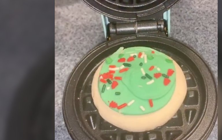 Someone Put A Frosted Sugar Cookie In A Waffle Iron And It Looks Delicious
