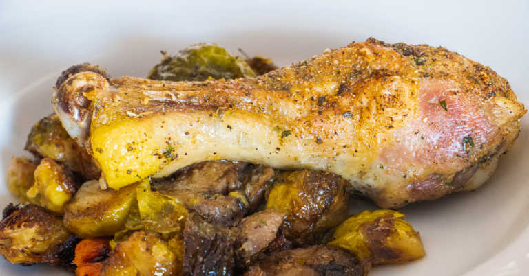 Roasted Chicken Drumsticks and Brussels Sprouts