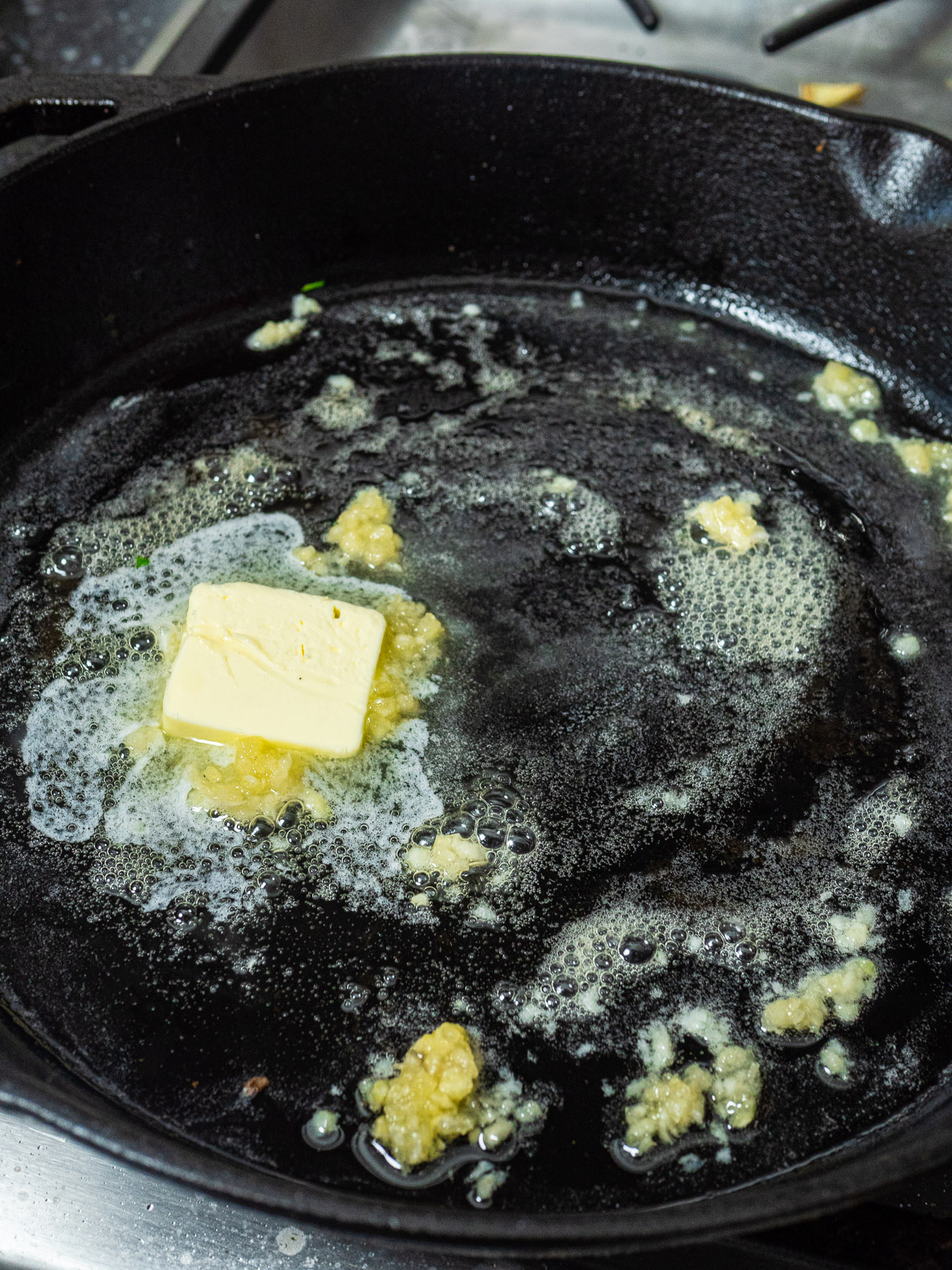 sautéing garlic for Fettuccine Romano