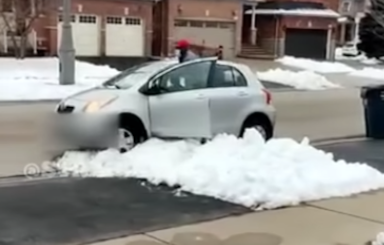 Porch Pirate Caught Red-Handed Tries To Flee But Gets Stuck In A Snow Bank