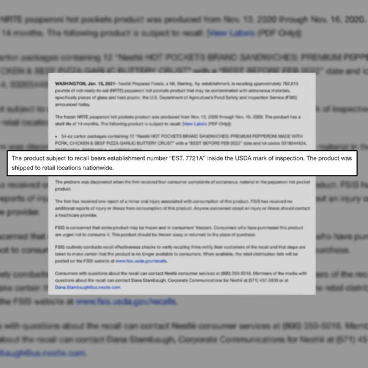 Over 760,000 pounds of Hot Pockets recalled, may contain 'pieces of glass  and plastic