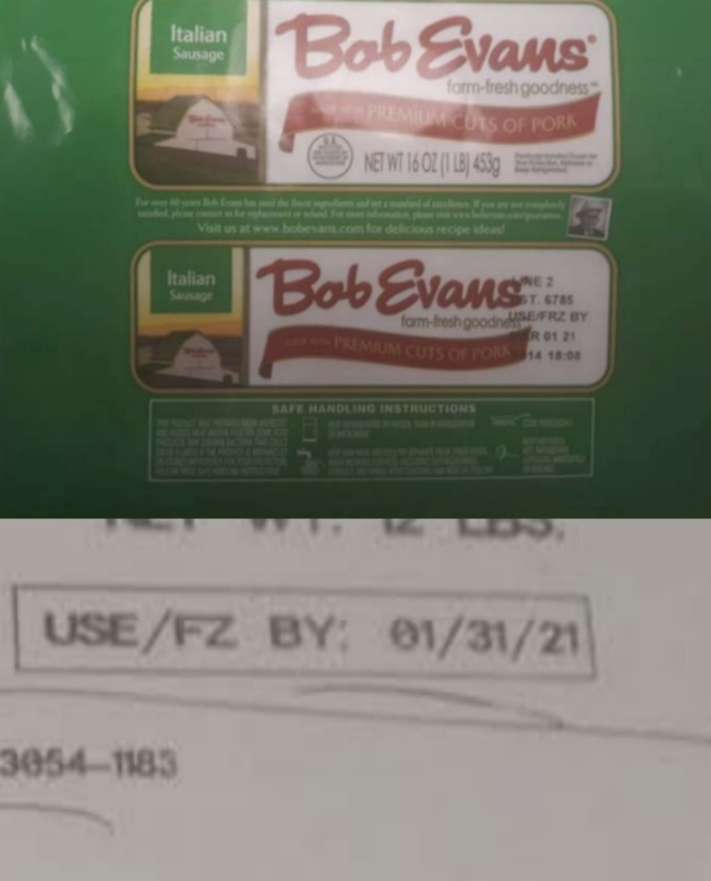 recalled Bob Evans sausage labels