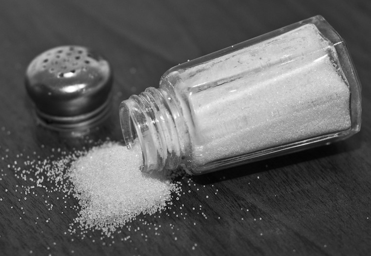 Table salt poured on to a table